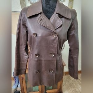 EUC Sundance Catalog Leather Pea Coat Blazer 6